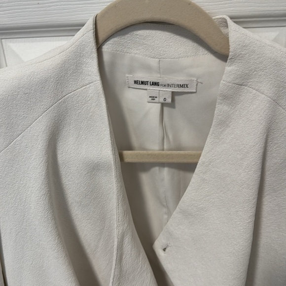 HELMUT LANG white lambskin leather trim asymmetric zip biker jacket US0 XS - Picture 2 of 7